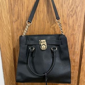 Michael Kors large black tote gold detail